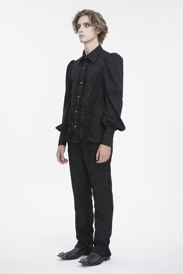 pointed collar mens damask button-up shirt 