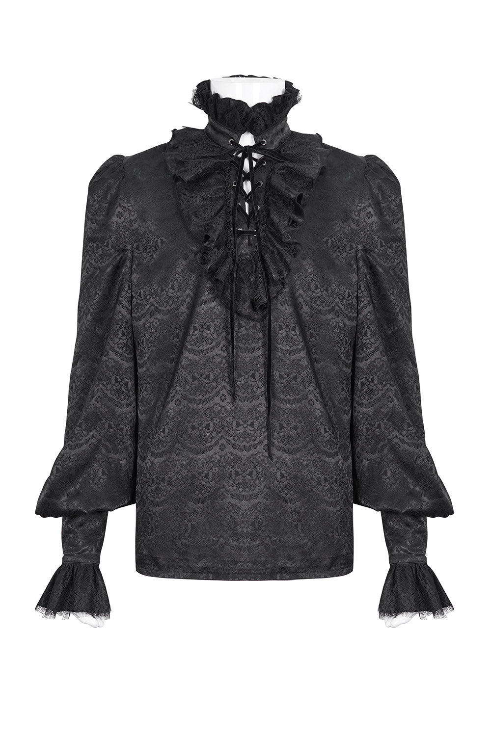 mens black long sleeve with lace-up chest and ruffled details