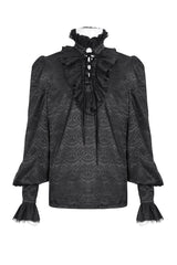 mens black long sleeve with lace-up chest and ruffled details