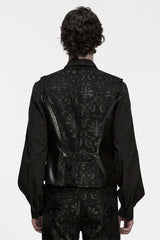 Back of embroidered black steampunk vest for men