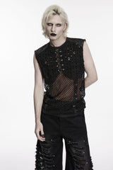 Punk Rave Men's Punk Rivet Ripped Mesh Tank Top