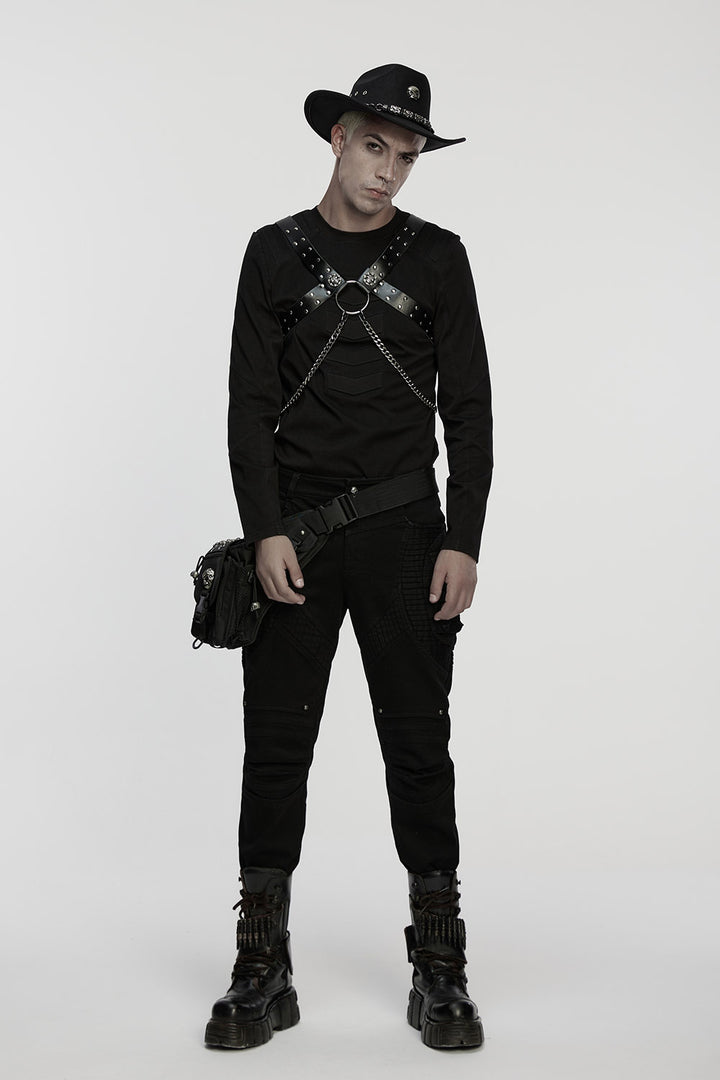 mens western goth cowboy hat with skull pendant 