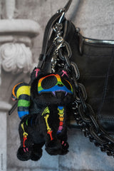 3d gothic rainbow skeleton kitty cat plush keychain