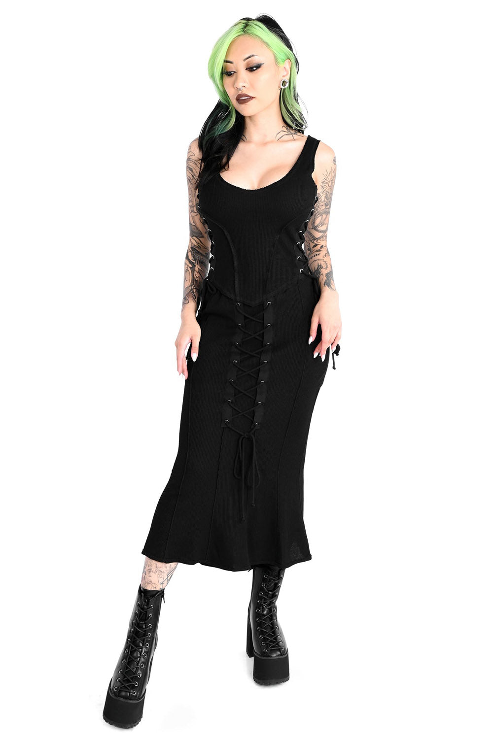 black bodycon lace-up skirt