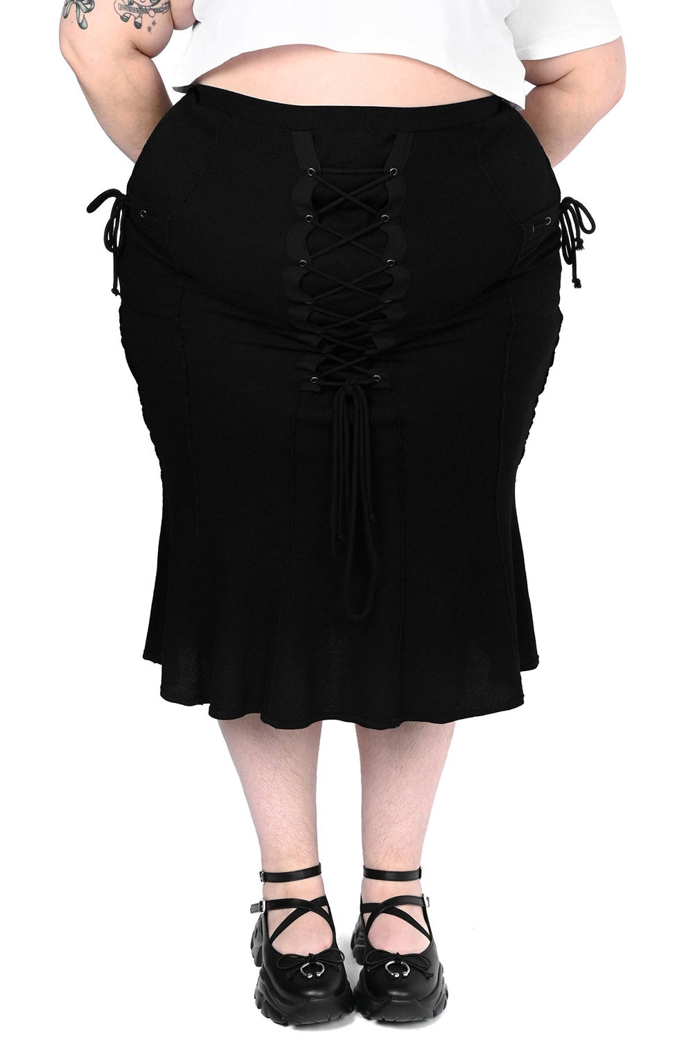 high waisted lace-up skirt