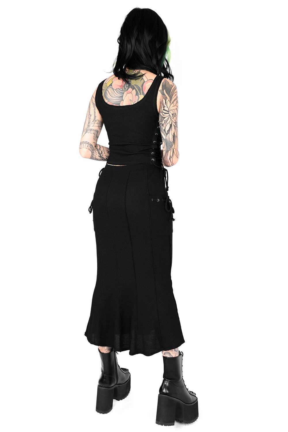 high waisted lace-up skirt with eyelets