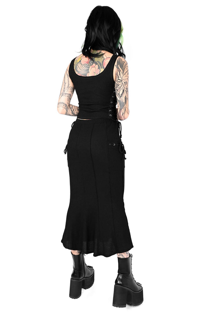 high waisted lace-up skirt with eyelets