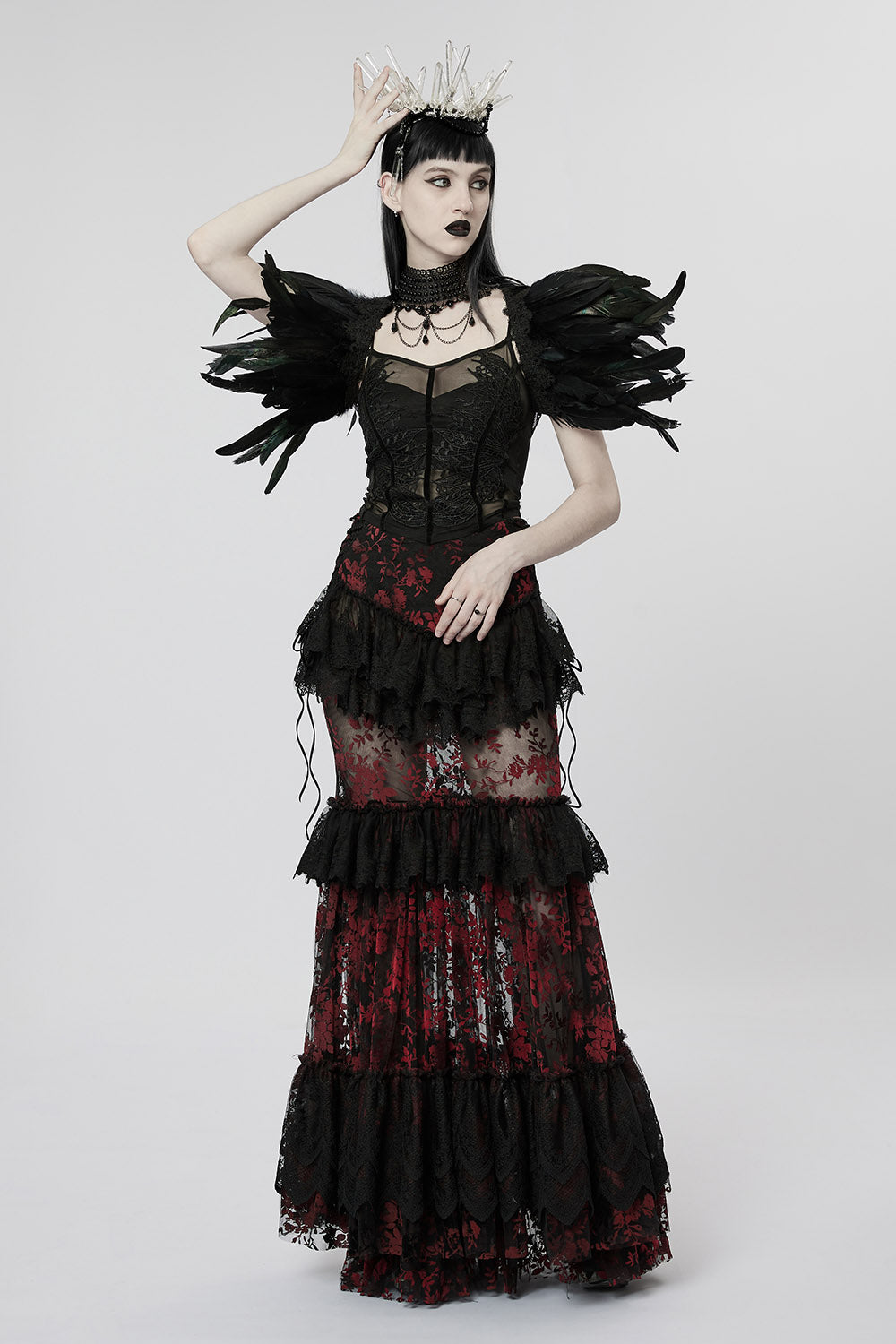 Primrose Mermaid Maxi Skirt [BLACK/RED] – VampireFreaks