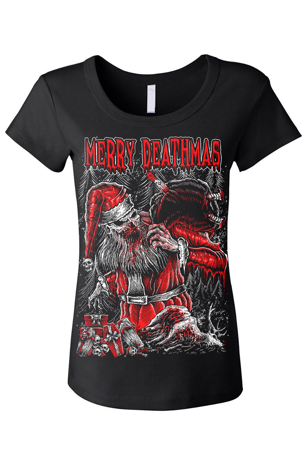 womens scoop neck heavy metal santa shirt