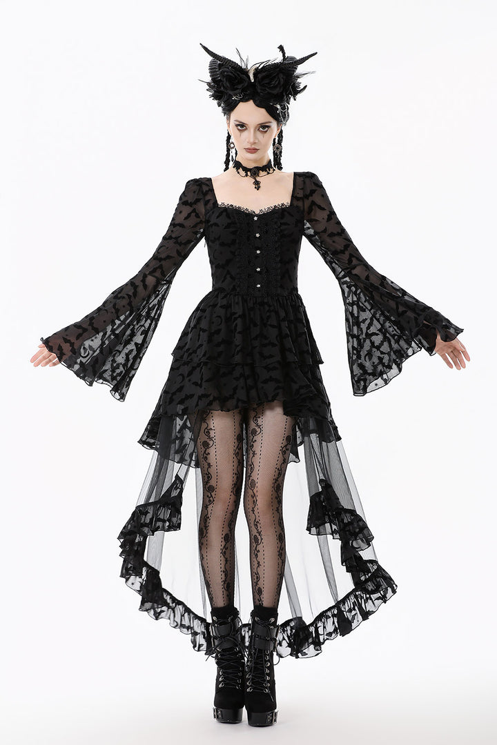 gothic long high low hem dress with sweetheart neckline