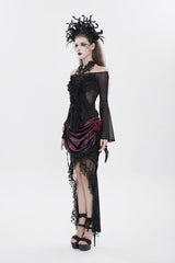 halter neck gothic mesh long sleeve flared top by devil fashion