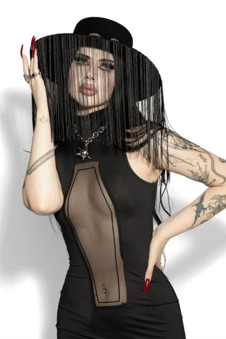 sleeveless dress with coffin cutout