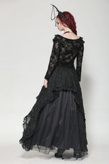 ruffled mesh long sleeve goth cottagecore top