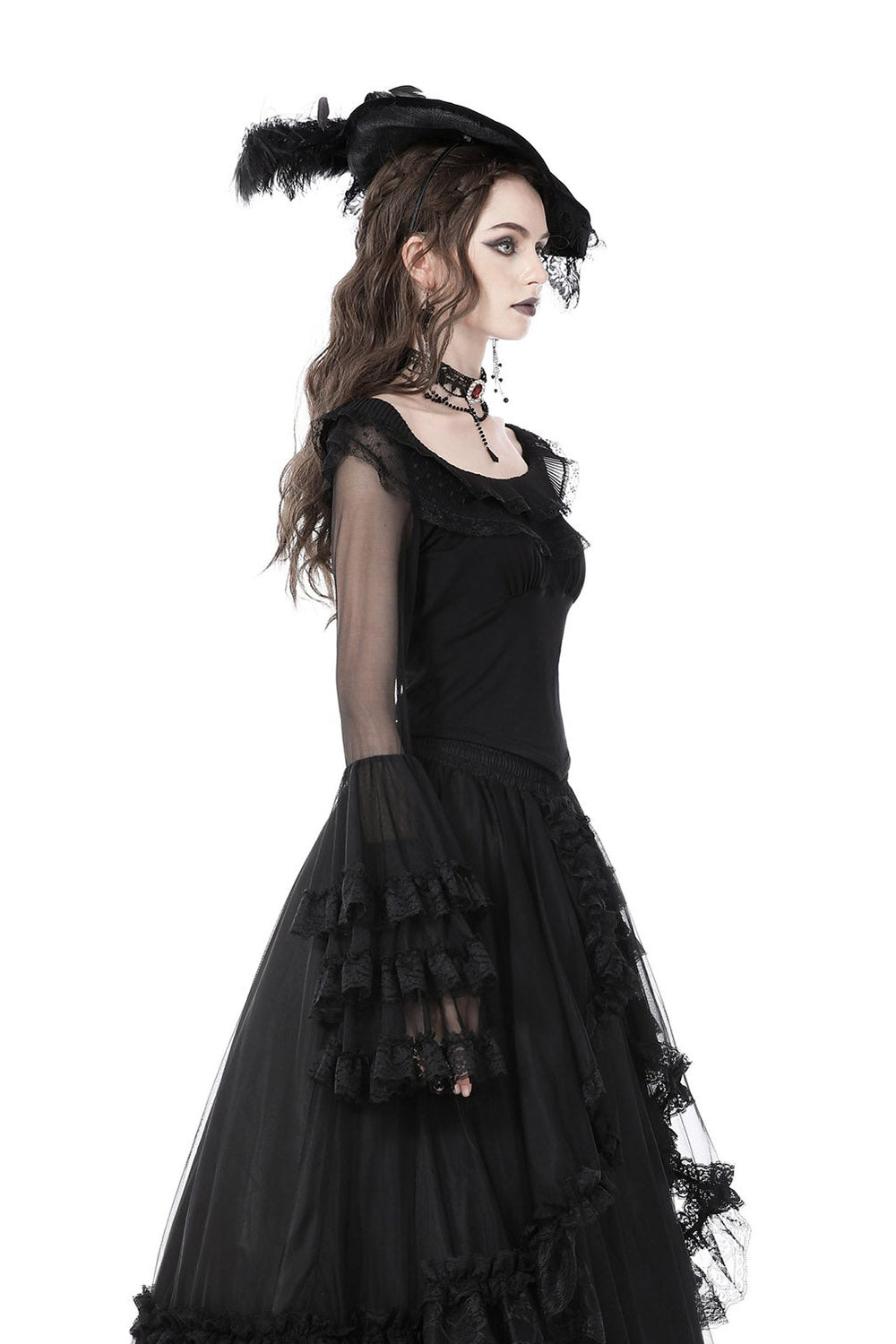scoop neckline gothic long sleeve lace top