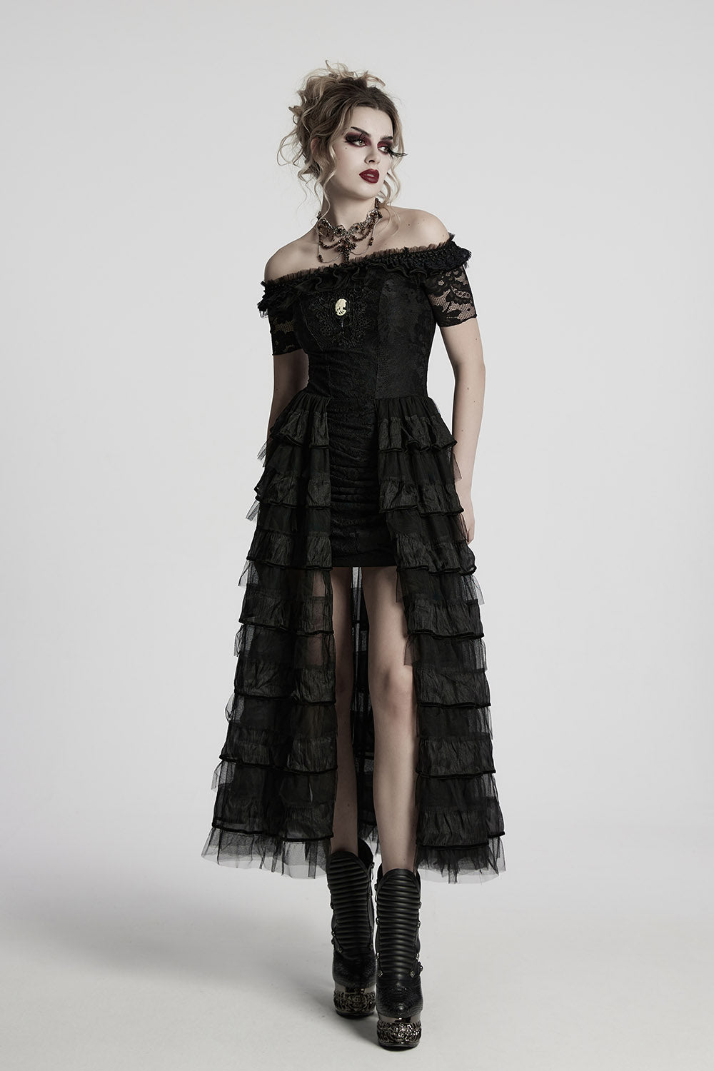 layered mesh gown