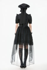 wednesday addams inspired puff sleeve lace-up dress