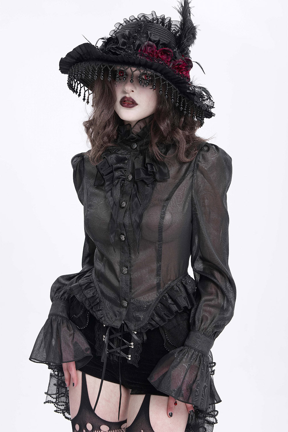 ruffled hem gothic blouse