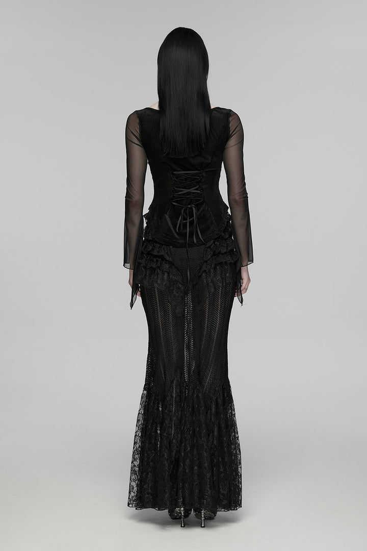 lace-up gothic long sleeve lace top