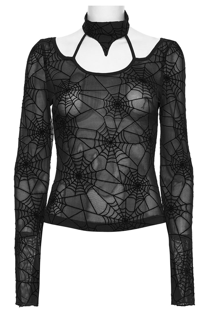 flared long sleeve mesh spiderweb shirt
