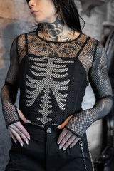 womens black fishnet top with thumbholes 