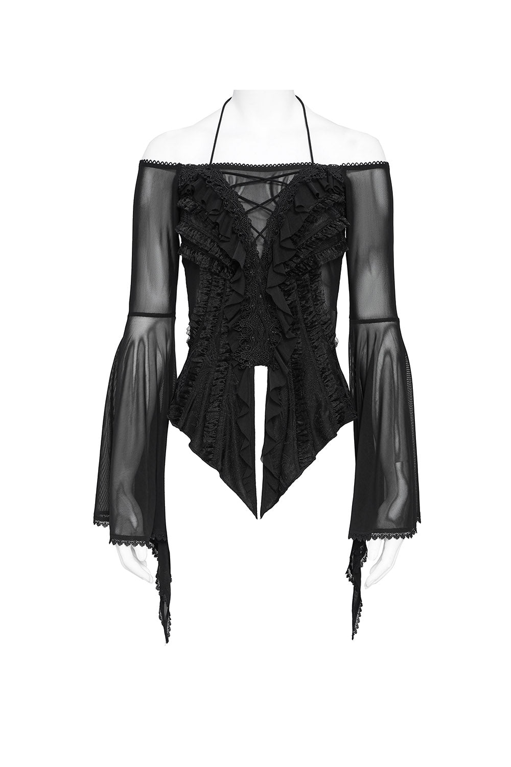 romantic gothic mesh long sleeve flared top by devil fashion