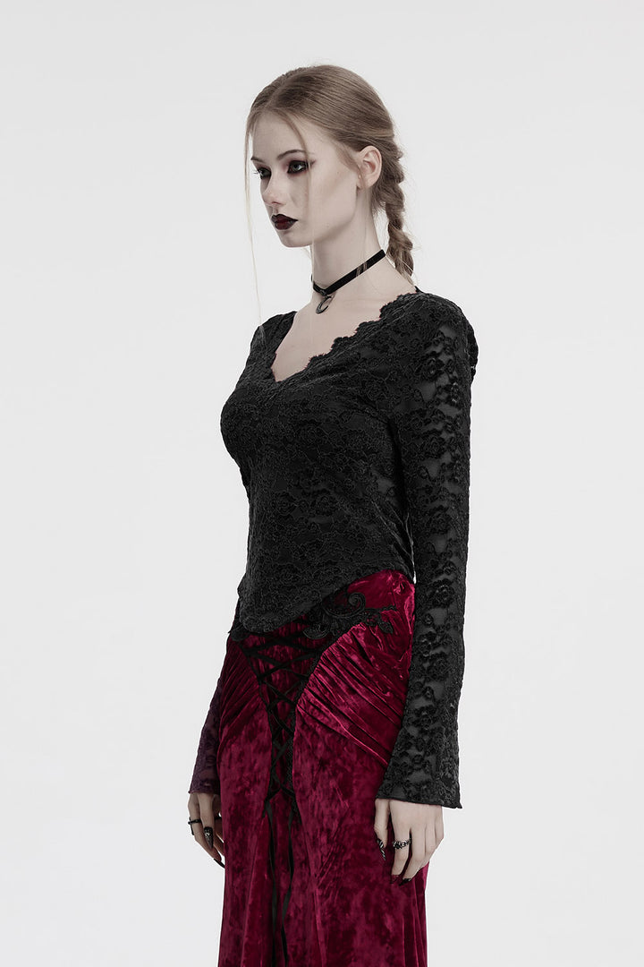 black sheer lace top with flared sleeves