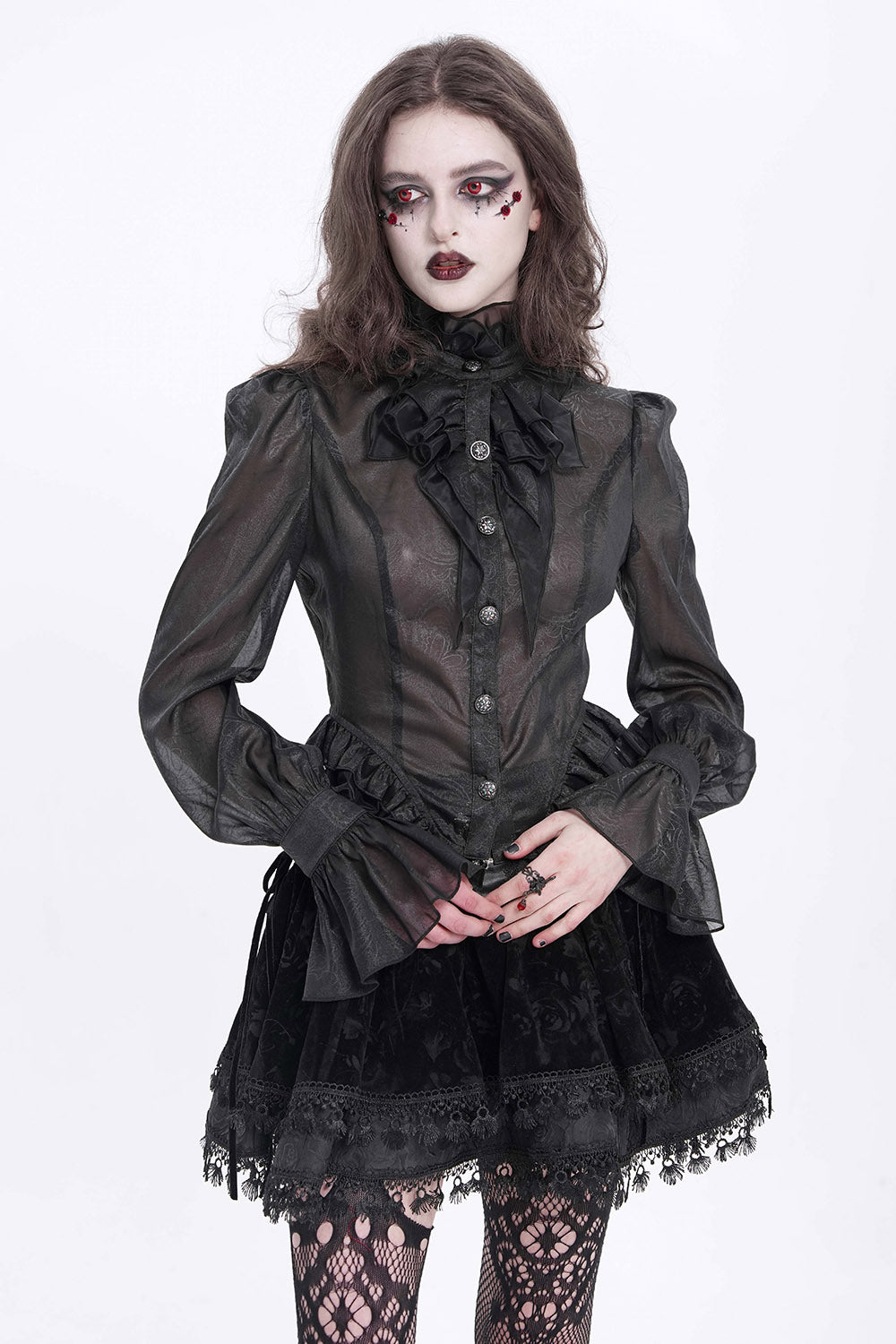 womens opaque black mesh long sleeve gothic top 