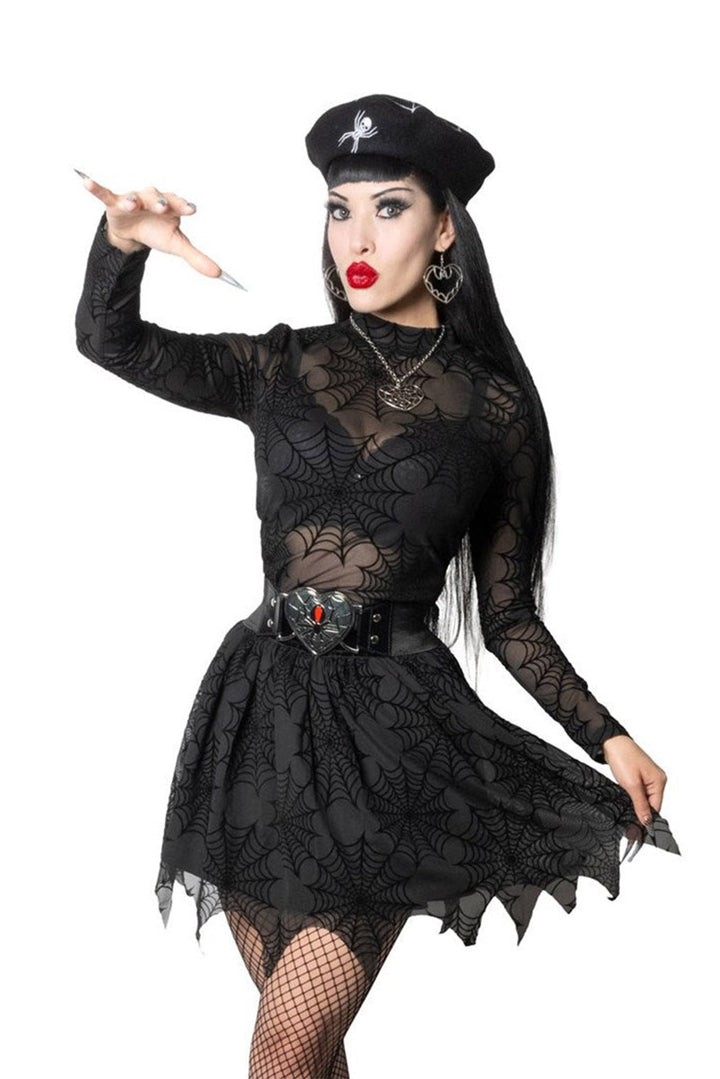 womens black mesh long sleeve high collar spiderweb top by  kreepsville