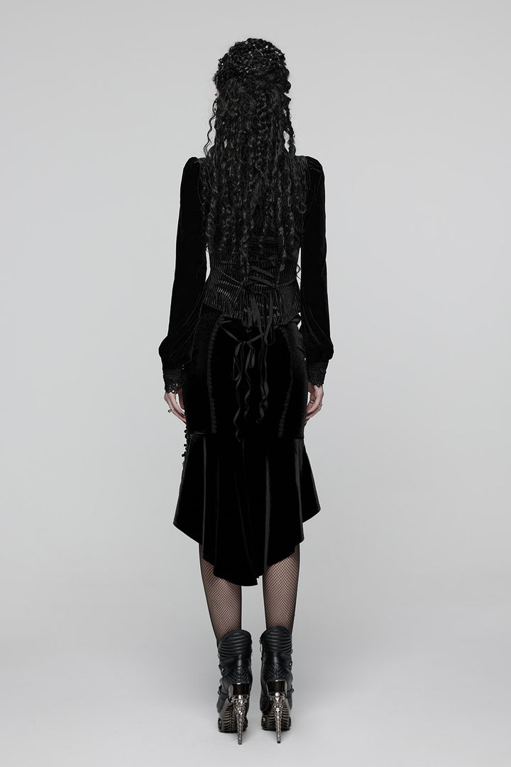 romantic goth black velvet leg slit skirt