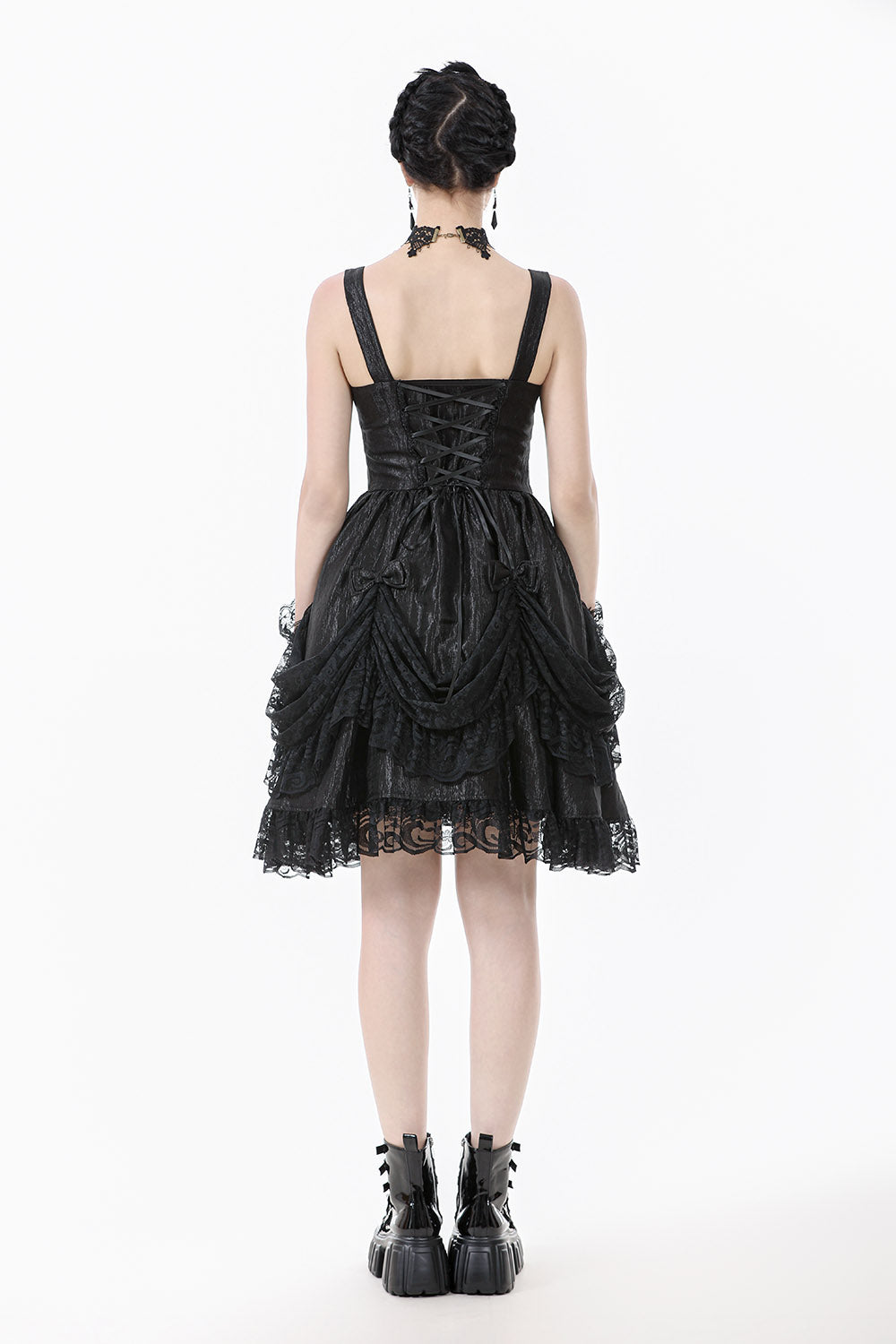 midi black gothic bustle dress
