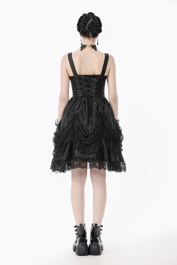 midi black gothic bustle dress