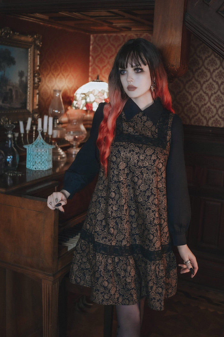 long sleeve dark bohemian 70s inspired dress