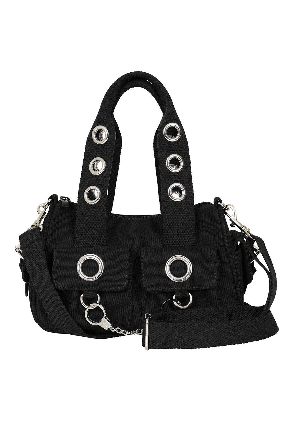 small black canvas bag with eye strap