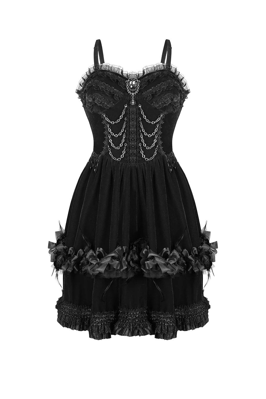 feathered and flower gothic velvet mini dress