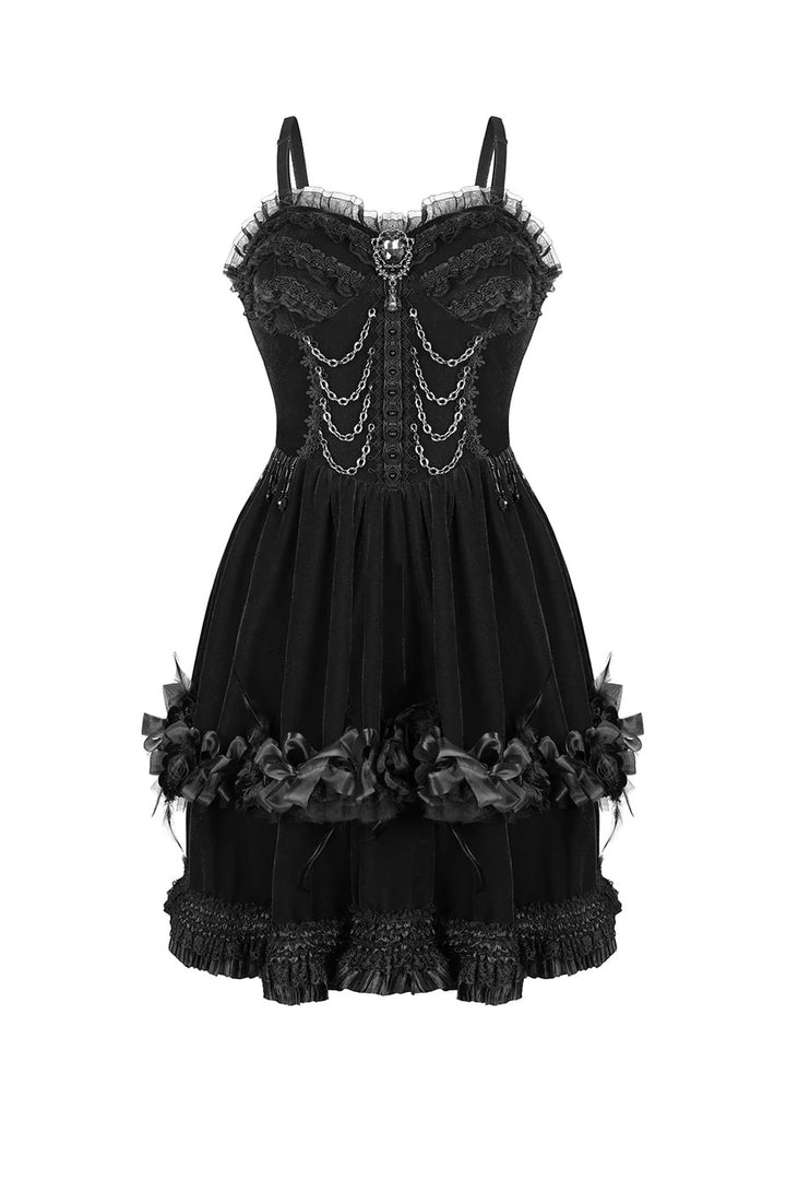 feathered and flower gothic velvet mini dress