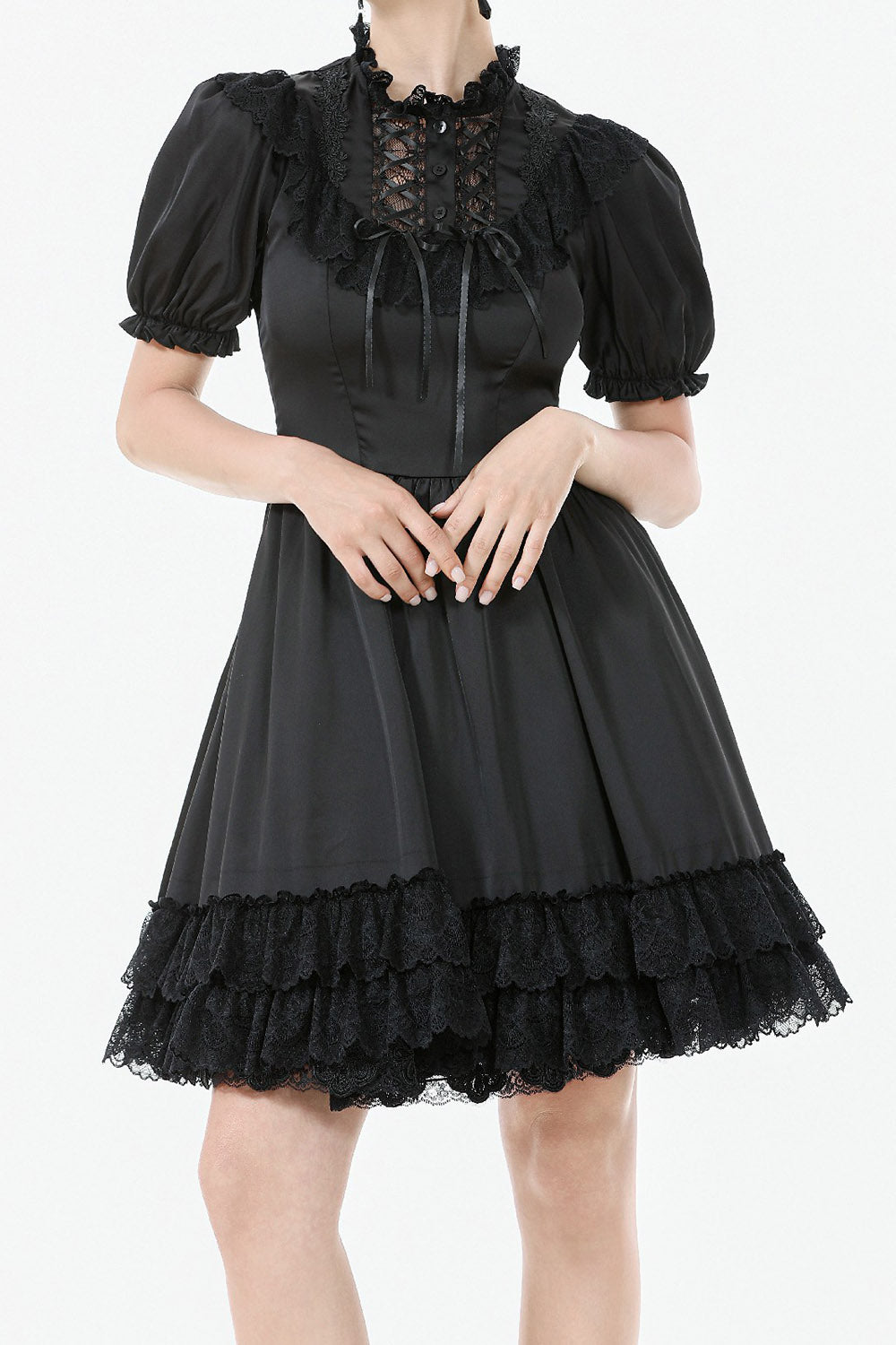 high collar gothic mini dress