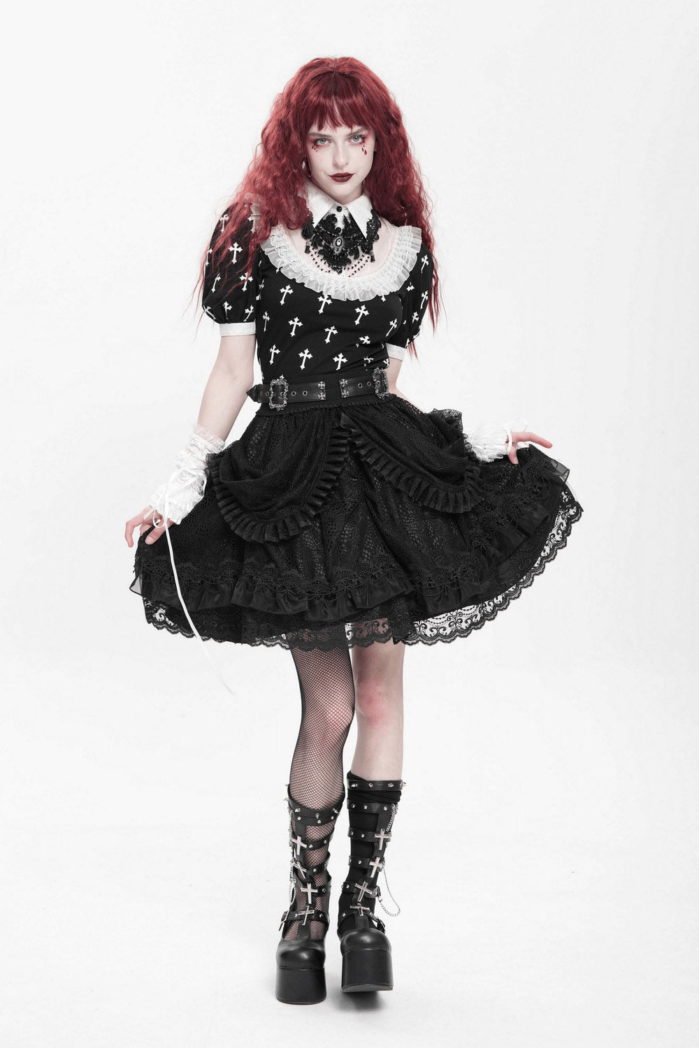 lace hem gothic ruffle skirt