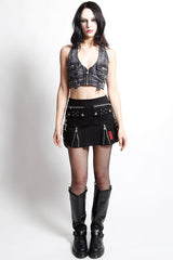 gothic mini pleated skirt with straps