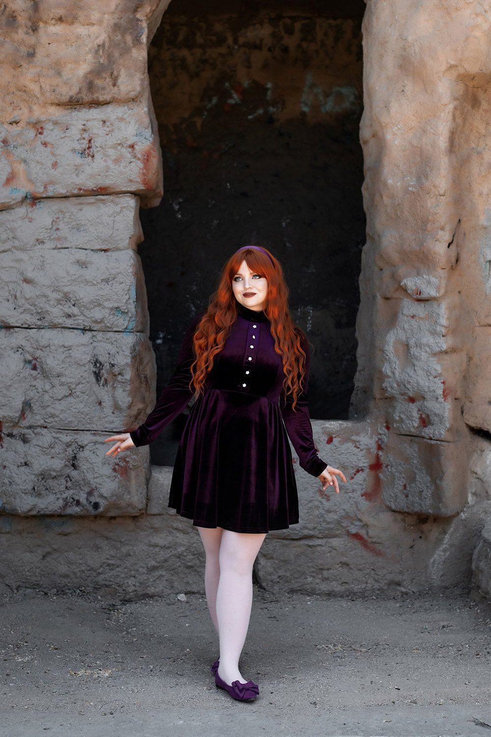 high waisted gothic purple velvet dress