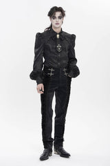 Model wearing devil fashion mens velvet pants