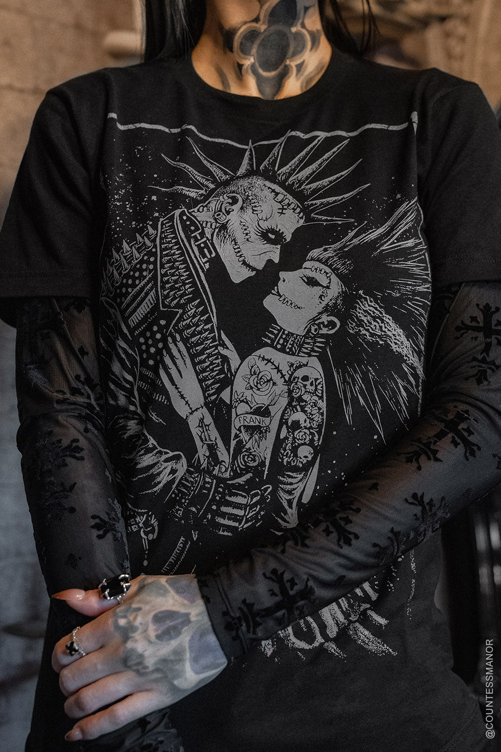 Monster Love: Frankenstein & Bride T-shirt [Graveyard Gray]