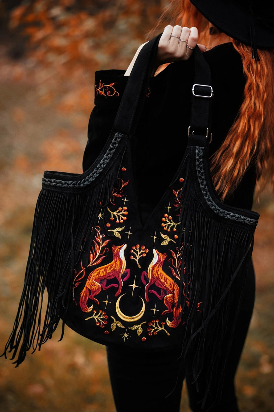 dark fantasy embroidered animal fox bag