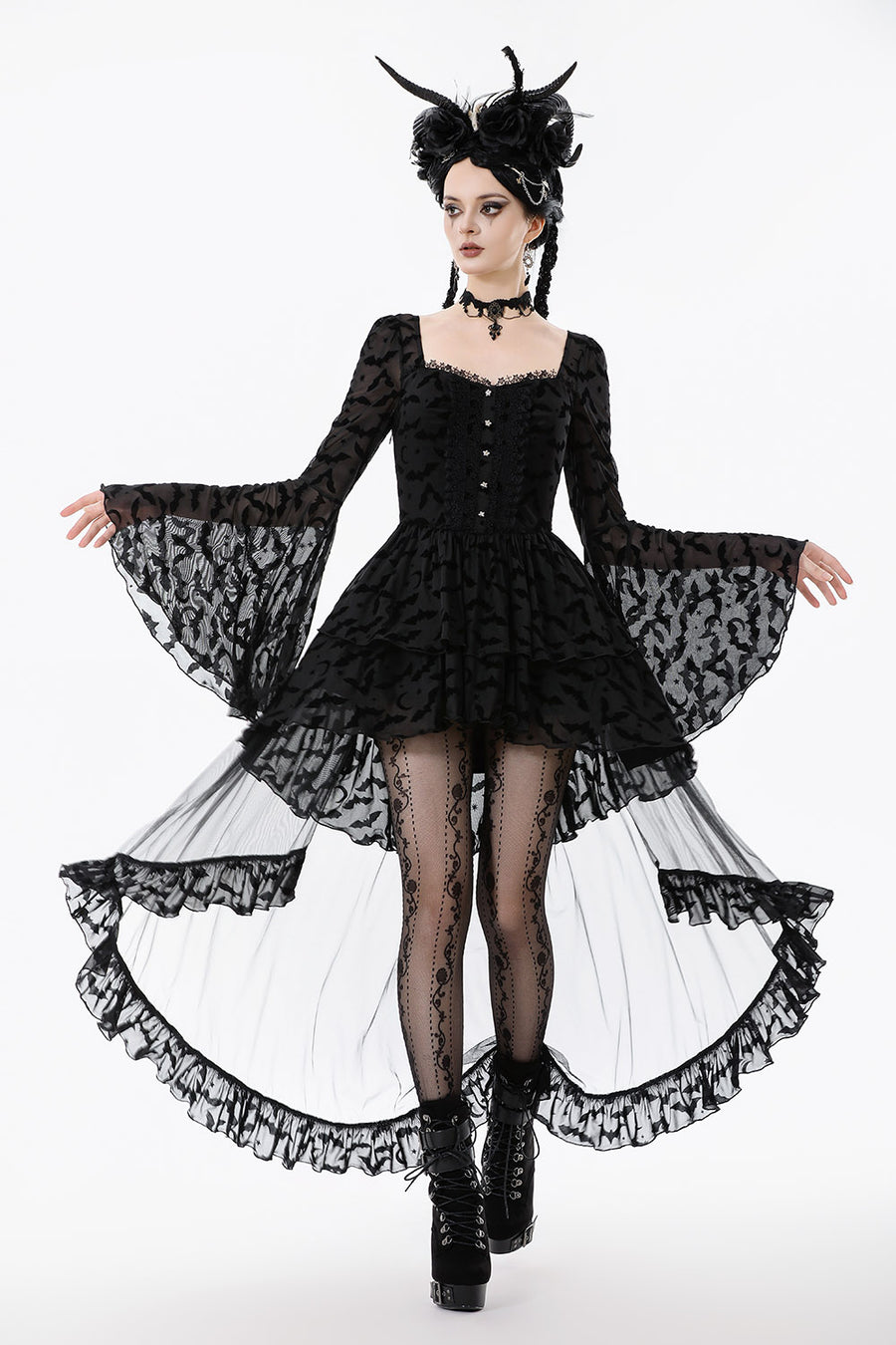 gothic long high low hem dress