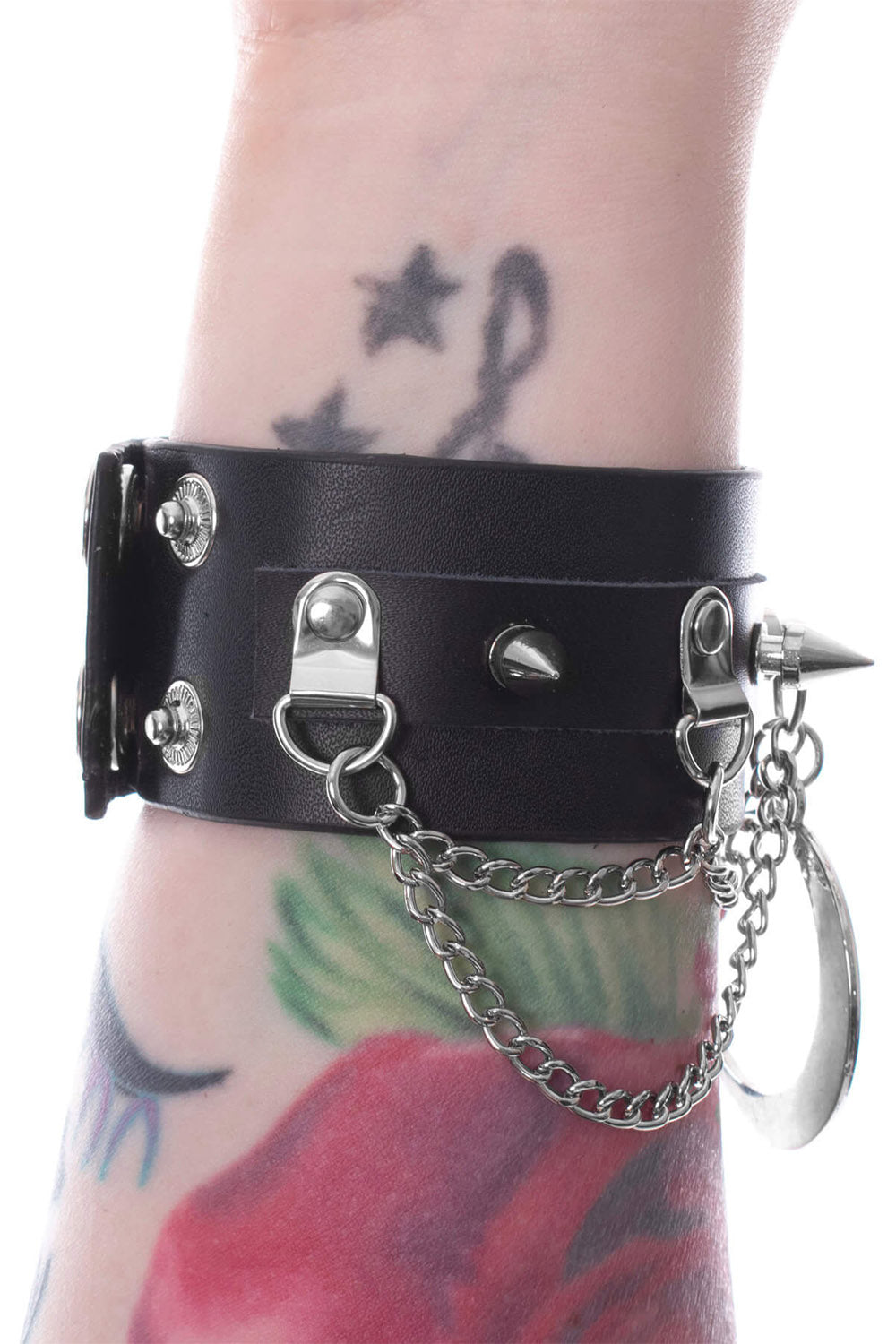 punk rivet spike cuff bracelet  with moon charm