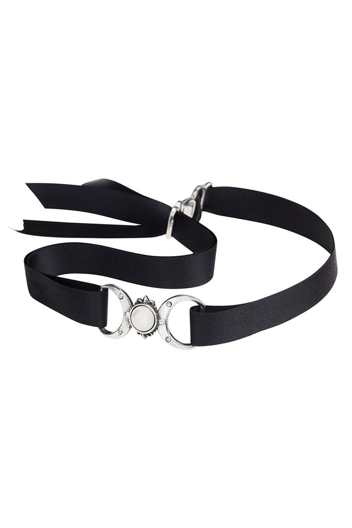 witchy black satin moon necklace