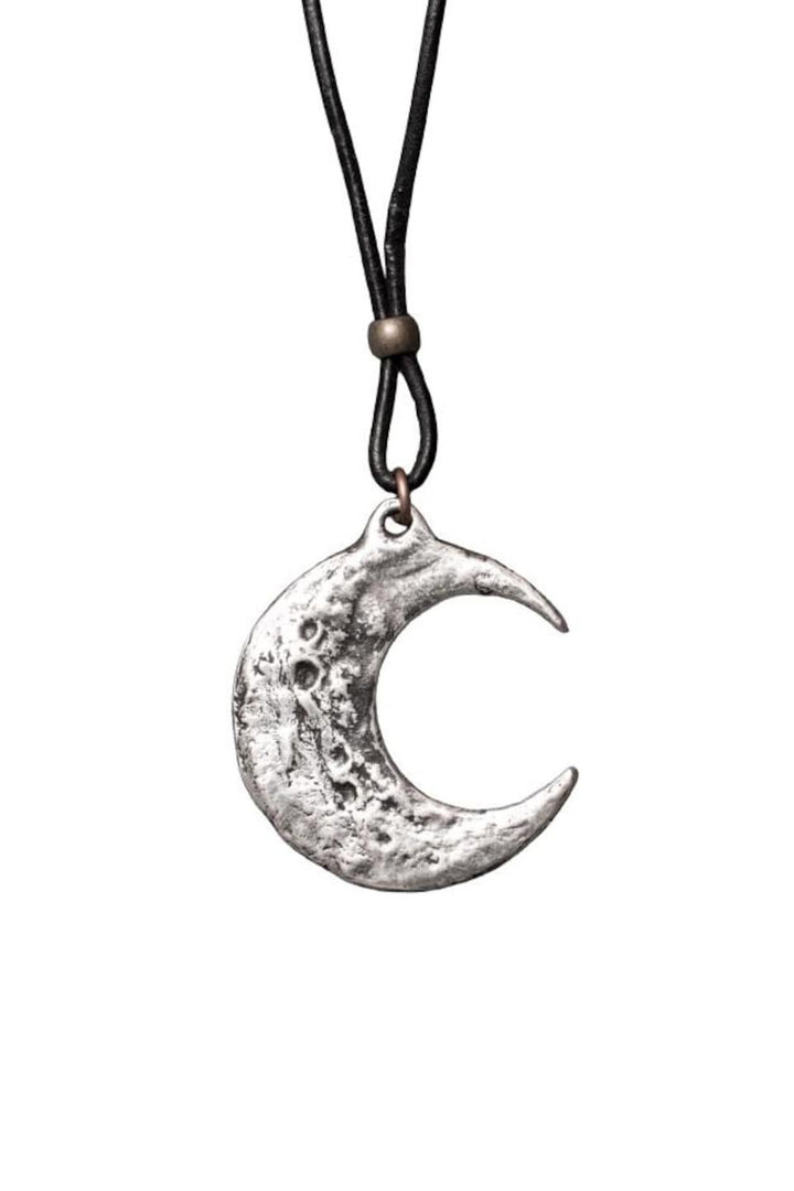 gothic pewter distressed crescent moon witch necklace
