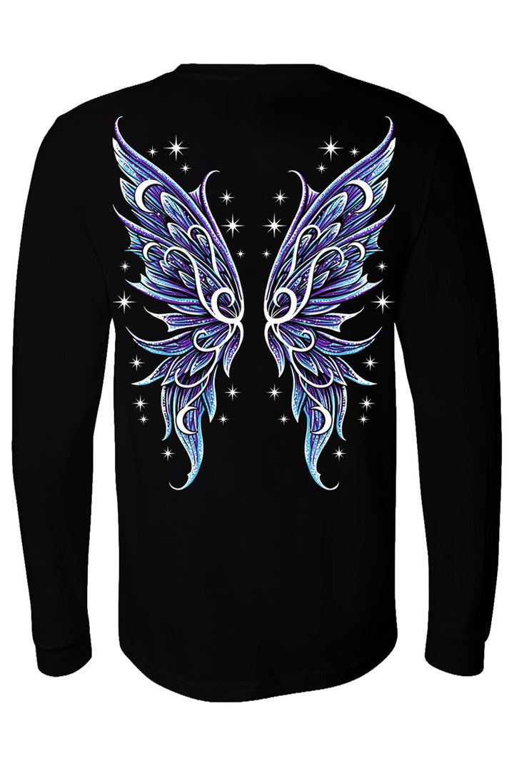 fairycore long sleeve cotton blend tshirt with moth wings on the back