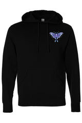 hoodie with moth printed on the front