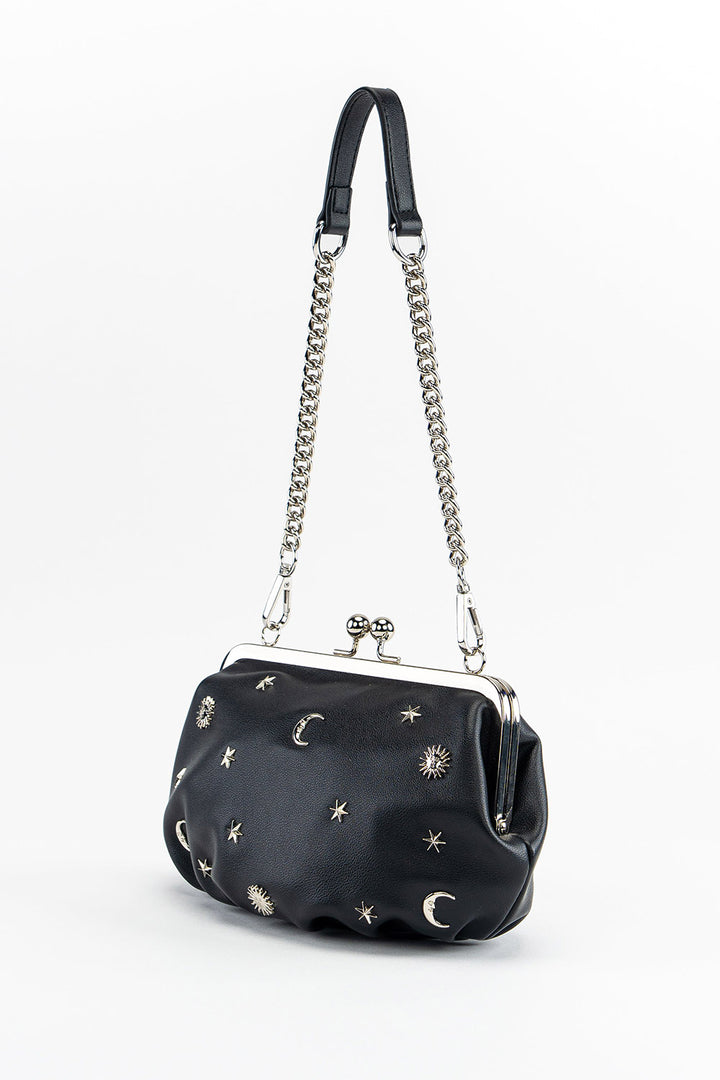 gothic chain strap purse with zipper pocket on the back