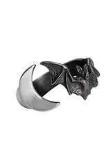 silver crescent moon and bat ring